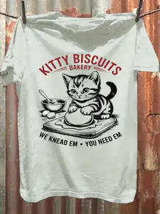 Men'S Funny Punk Rock & Kitty Biscuits Slogan T-Shirt |   180g Heavyweight 100% Soft Short Sleeve Tee with British Humor, Knead EmWe Knead Em Puns, Plus Size Casual Shirt for Lovers