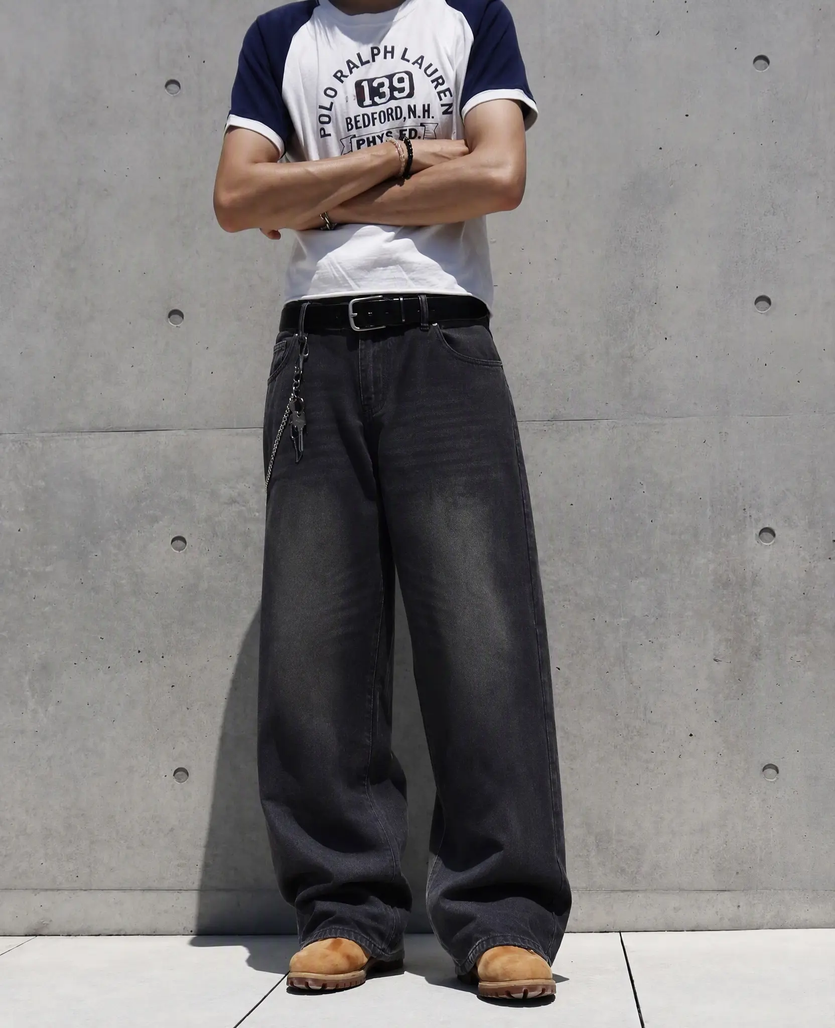 Men's Premium Washed Plain Denim Jeans - Black Loose-Fit Wide-Leg Y2K Streetwear Retro Whiskered Summer Skater Vintage Bottoms