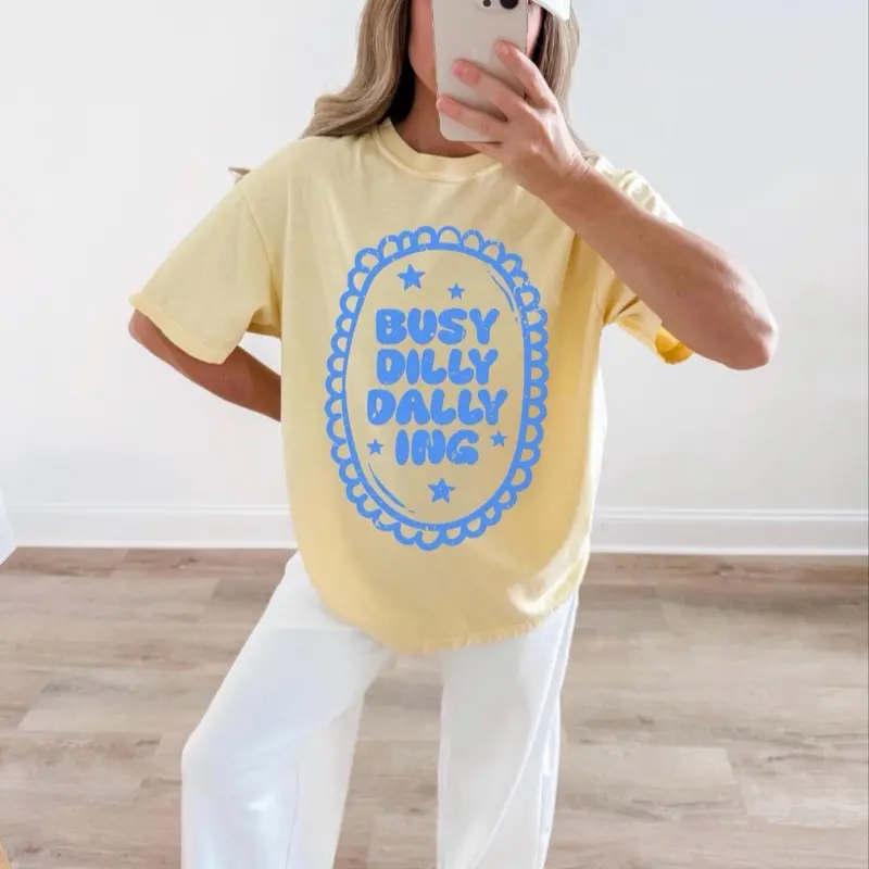 Dilly Dally Shirt Trendy Graphic Tee Retro Oversized Women’s Shirt Aesthetic Comfort Colors Tshirt Preppy