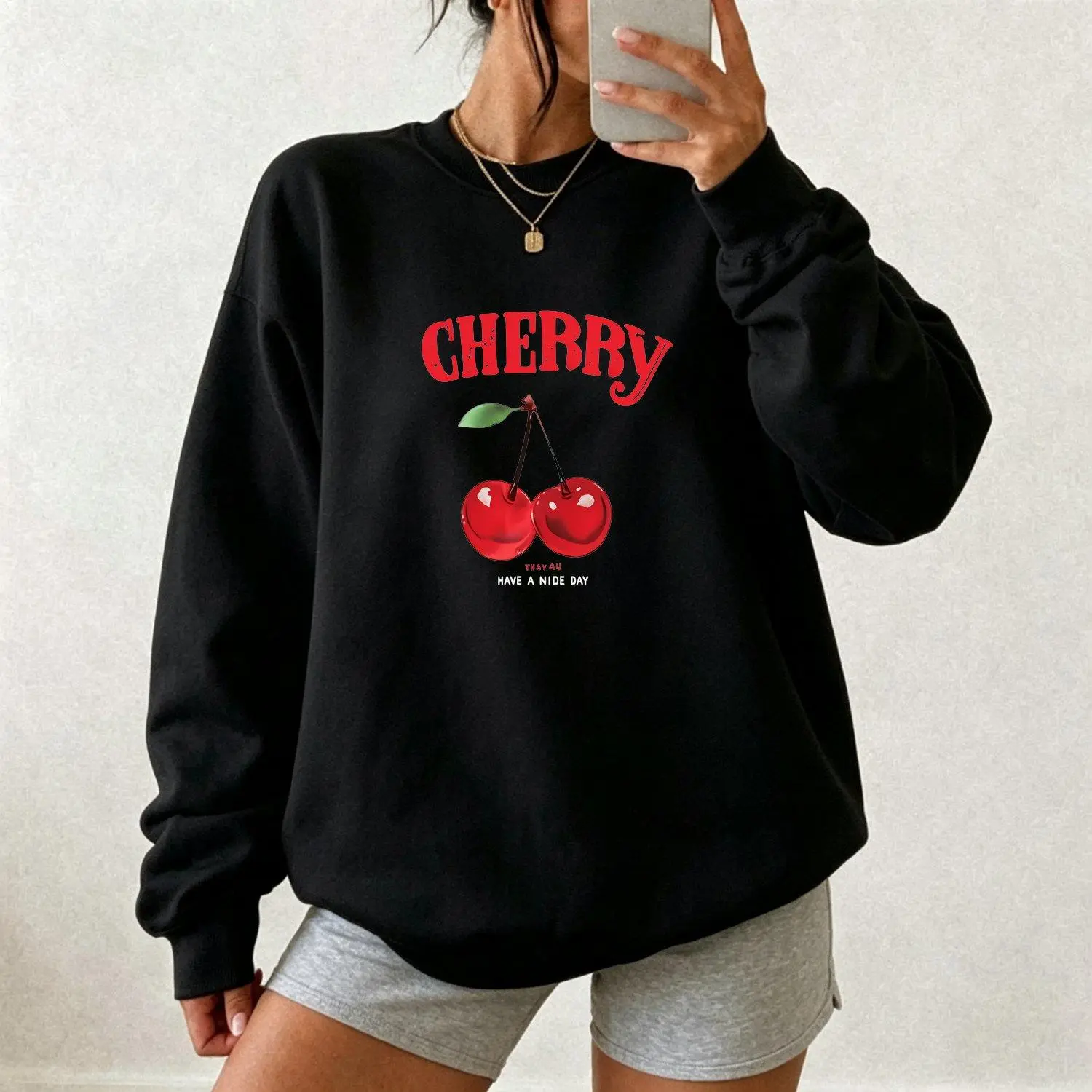 Womens Sports Sweatshirt Casual Pullover Featuring a Cherry Print for  Athleisure and Everyday Comfort