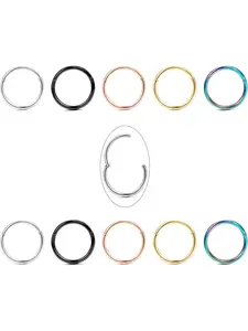 10pcs 16g 18g Stainless Steel Hinged Clicker Segment Nose Rings, Hoop Helix Cartilage Daith Tragus Sleeper Earrings, 8-12mm, Casual Style