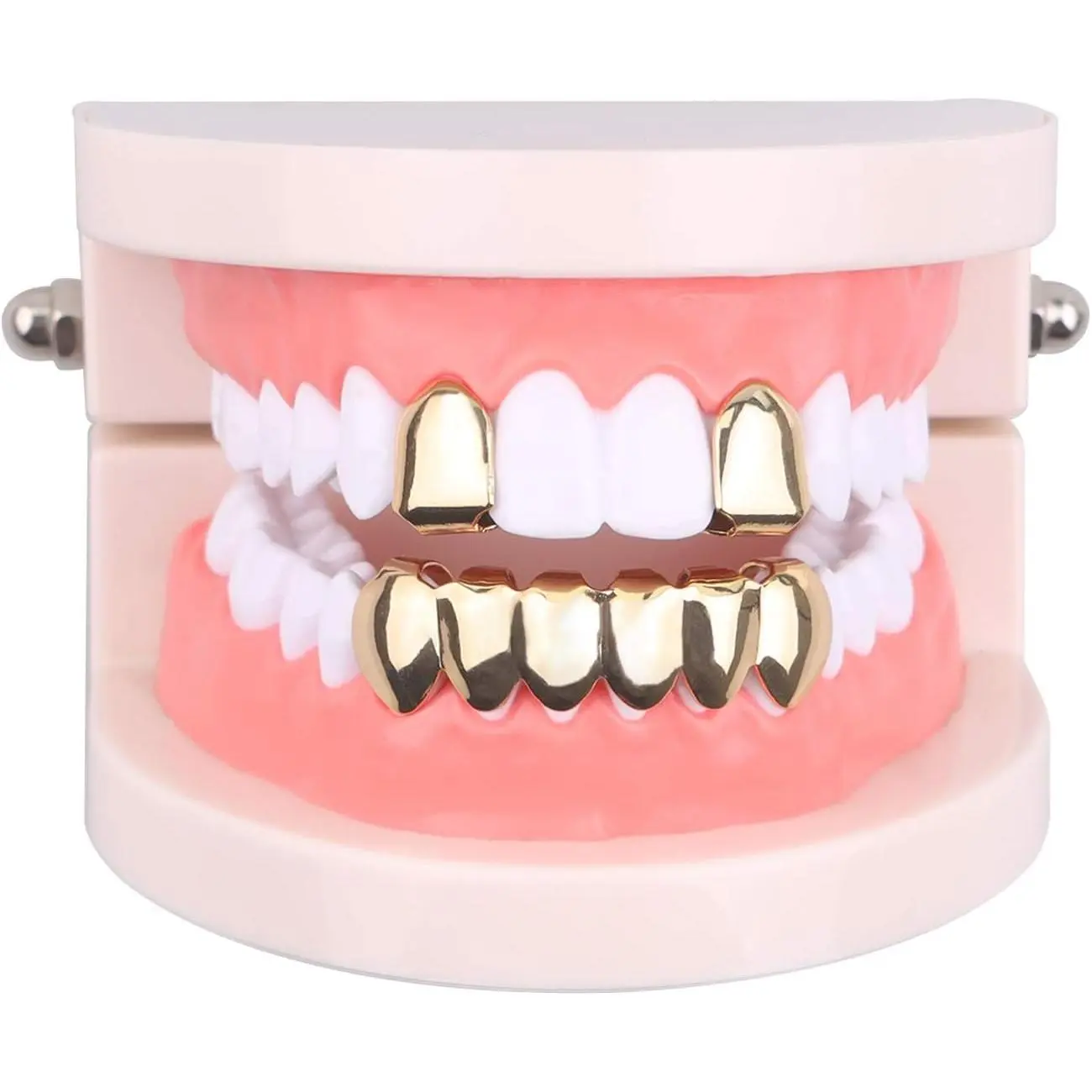 Gold Grillz Mouth Teeth 24K Plated Gold Custom Fit Top & Bottom Set Caps Grillz For Women Gift + Extra Molding Bars + Microfiber Cloth