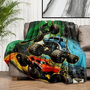 Monster Jam Monster Truck Flannel Blanket, Soft & Warm Polyester Fiber Throw, Ideal Gift for All Seasons