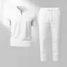 Men’s Print Zip Henley Collar Short Sleeve and Long Pants Two Piece Set Made with Waffle Knit Fabric Breathable Soft Texture Loose Fit for Casual Everyday Wear