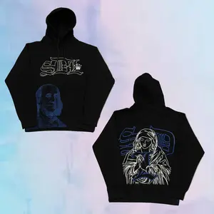 SDL x VIRGIN MARY Graphic Hoodie White Blue, Unisex Oversized Streetwear Pullover, Y2K Viral Hoodie Style