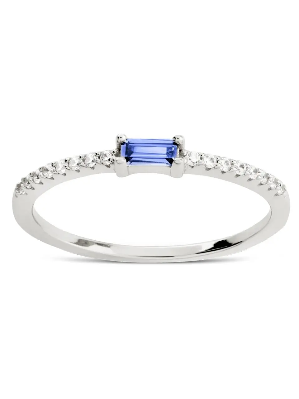 Sterling Silver Thin Aquamarine CZ Stacking Birthstone Ring