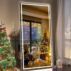 Hasipu Full Length Mirror with Lights LED Lighted Floor Standing Mirror Full Body Dressing Hanging Mounted Dimmable Tempered Glass Wall Decorative Gift