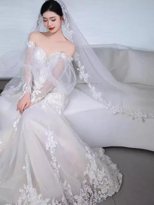 BRAND NEW : Lace Mermaid Wedding Dress 2024 New Bandeau Going Out Light  Gauze Temperament Travel Photography