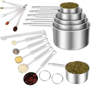 Measuring Cups and Spoons Set of 16, 5 Stainless Steel Nesting Measuring Cups & 5 Spoons, 1 + Leveler & 5 Mini Measuring Spoons for Cooking & Baking