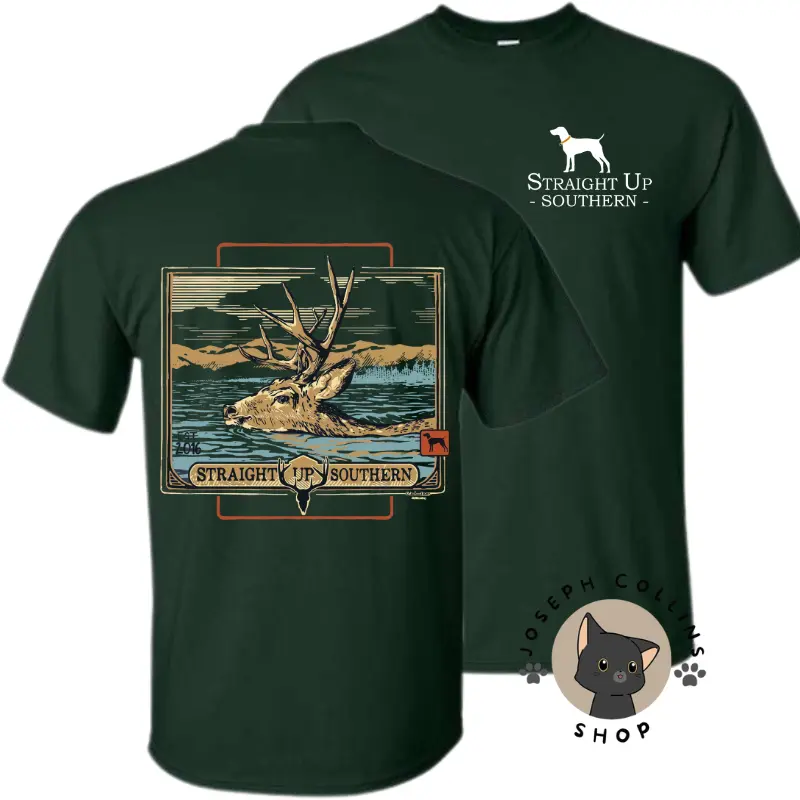 Deer Crossing River T-Shirt - by Straight Up Southern - Summer Outfits, Regular Fit Short Sleeve Crew Neck T-Shirt for Men, Casual Comfy Knitting Top for Summer