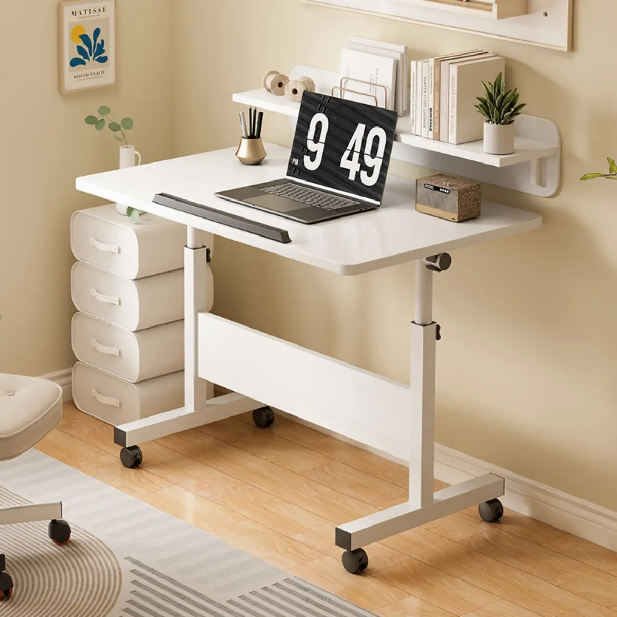 【Summer sale】Rolling Desk Adjustable Height,Rolling Computer Cart,Portable Laptop Desk,Small Adjustable Home Office Desk,Rolling Laptop Desk,Small Portable Desk