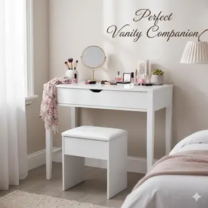 Vanity Stool with Lid Storage, Space-Saving Makeup Seat & Organizer for Small Rooms, Bedrooms & Dorms