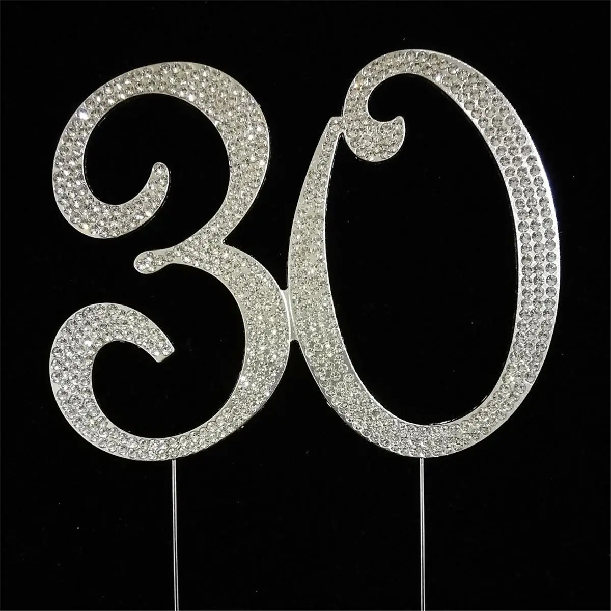 Tian Sweet 33015-30 30th Rhinestone Cake Topper - Silver