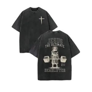 Men'S Vintage Washed T-Shirt The Ultimate Deadlifter Graphic Print - Oversized Streetwear Tee, Faith & Weightlifting Design, All-Season Comfort, Ideal Gift for Gym & Christian Men, Casual Round Neck Loose Fit ( The Ultimate Deadlifte 90s  graphic  tees vi