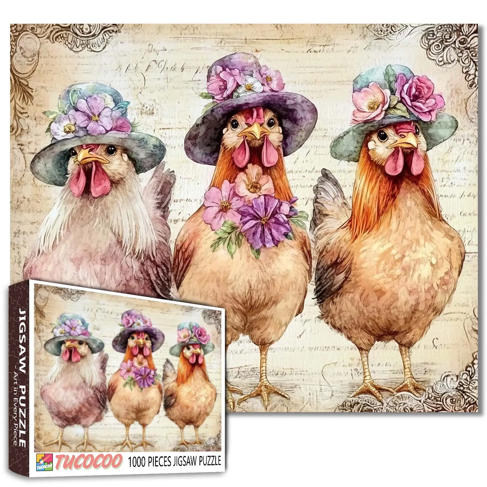 Tucocoo Funny Chicken Indoor Garden Plants 1000 Pieces Jigsaw Puzzle for Adult Family Game Stress Relief Brain Challenge Home Wall Decor Gift 27.5x20inch(70x50cm)