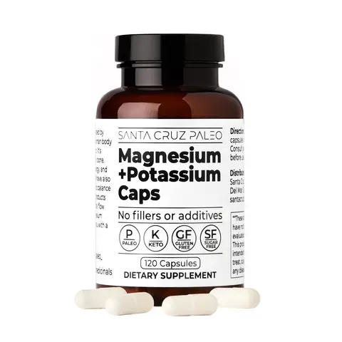 Santa Cruz Paleo Magnesium + Potassium Caps - 60 Servings, 120 Capsules - Supports Brain, Muscle, Bone, Mood, and Energy Health - Supplement for Men and Women with Magnesium Glycinate, Potassium Citrate - Paleo, Keto, Sugar & Gluten Free