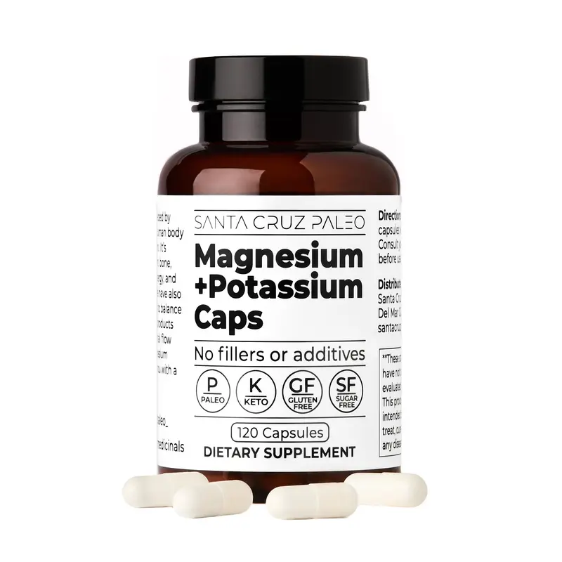 Santa Cruz Paleo Magnesium + Potassium Caps - 60 Servings, 120 Capsules - Supports Brain, Muscle, Bone, Mood, and Energy Health - Supplement for Men and Women with Magnesium Glycinate, Potassium Citrate - Paleo, Keto, Sugar & Gluten Free