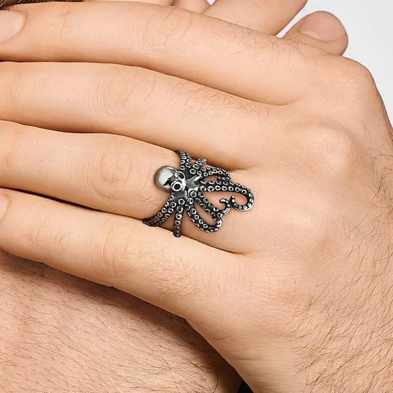 U7 Men's Jewelry Ring Octopus Signet Ring Ocean Animal inspired Ring Stainless Steel