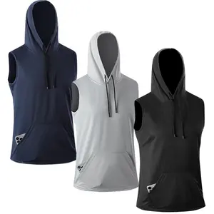 Men's Quick-Dry Mesh Lightweight Loose Breathable Sweat-Wicking T-Shirt Sports Fitness Hooded Sleeveless T-Shirt