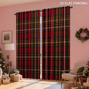 2pcs, Red Plaid Print Curtains Cartoon for Cozy Bedroom Chic Office Stylish Kitchen Welcoming Living Room and Serene Study,Christmas Decorations, Christmas Gifts for Home, Best for Christmas, Window Curtain, Rod Pocket