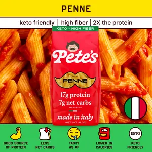 Pete's High Protein, Low Carb Pasta - Penne, Healthy, Keto, Made in Italy