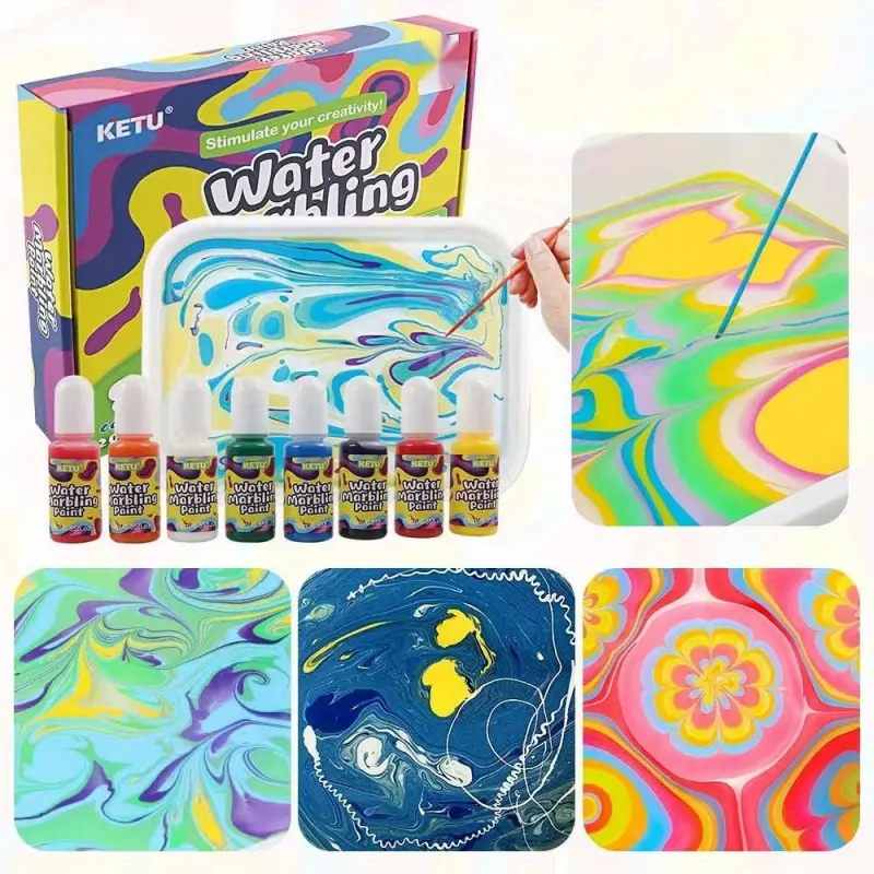 Marbling Paint Art Kit with Chemical Marbling Paint Toys Set & DIY Craft Supplies & Tools - for/, Easy-to-Follow Instructions for Watercolor Swirl Paint Effects, Birthday/Easter Arts & Crafts Gift, Marble Painting