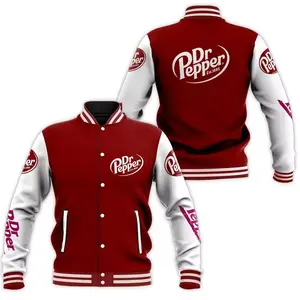Dr Pepper Baseball Jacket, Dr Pepper Est 1885Baseball Jacket, Baseball Varsity Jacket, Sporty Streetwear Look, Everyday Casual Jacket