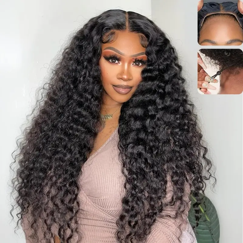 [Free Upgraded] Wear and Go Wigs Water Wave 13x6 HD Lace Front Wigs Human Hair Glueless Wigs Human Hair Pre Plucked Pre Cut Upgrade Ear-to-Ear Frontal Straight&Deep Wave Wigs for Women 180% Density Glueless Drawstring Wig with Tapes