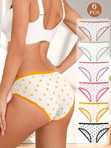 HOTCOM 3/4/5/6/Pack Women's Polka Dot Print Panty, Soft ComfyBreathable Knicker for Daily Wear, Underwear forWomen, Underwear for All Seasons Style Lingerie