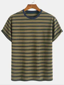 Men's Colorblock Striped Print Short Sleeve Tee, Regular Fit Casual Comfy Round Neck T-shirt for Summer, Fashion Men's Top for Daily Wear, Casual Style Tee