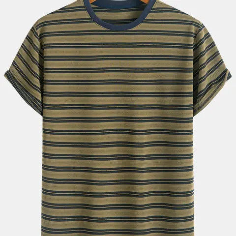 Men's Colorblock Striped Print Short Sleeve Tee, Regular Fit Casual Comfy Round Neck T-shirt for Summer, Casual Trendy Tee, Fashion Men's Top for Daily Wear, Casual Style Tee, Casual Menswear