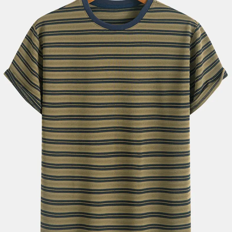 Men's Colorblock Striped Print Short Sleeve Tee, Regular Fit Casual Comfy Round Neck T-shirt for Summer, Casual Trendy Tee, Fashion Men's Top for Daily Wear, Casual Style Tee, Casual Menswear
