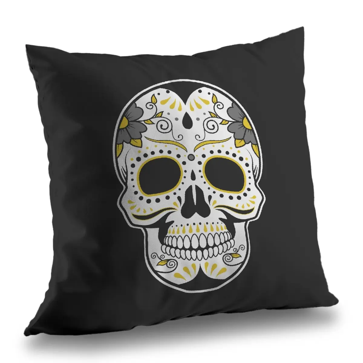 14x14 in. Poly Twill Mexican Sugar Skull Throw Pillow, 360 Stand, Vibrant Artistic Print, Mexican Culture Textile Home Decor Accent, Durable Standard-Size Decorative Pillow