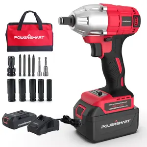 PowerSmart Brushless Cordless Impact Wrench 1/2 In. with Friction Ring, 20V 4.0Ah Battery and Fast Charger, Power Bits/Nut Drivers/Sockets Set Included (PS76142AH)