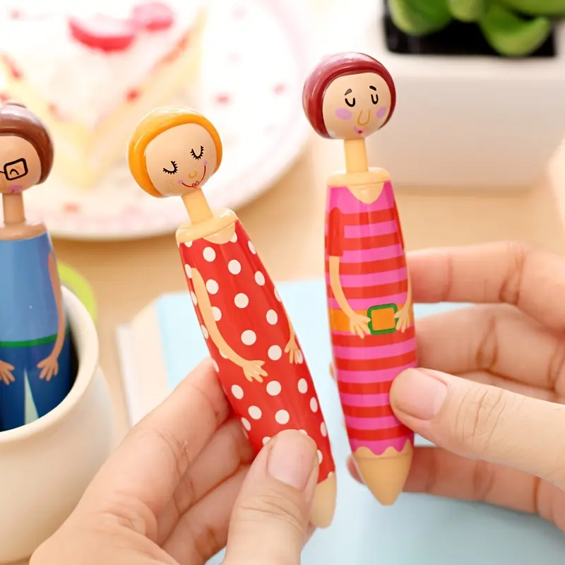 1Pc Cartoon Doll Figurine, Cartoon Character Retractable Ballpoint Pen, Quick Dry Ink, Fine Tip, Oval - Fun Office Supplies