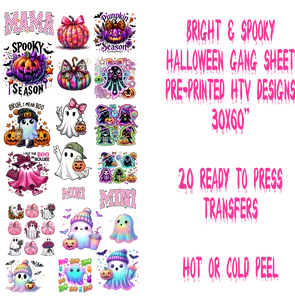 Bright & Spooky DTF Transfer Sheet - Halloween Themed Design with Fun Quotes and Spooky Graphics for Creative Projects