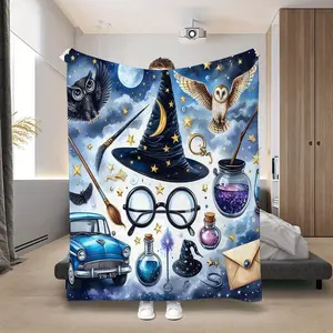 Vintage Harry Potter Wizard Magic Props Magic Hat Throw Blanket Lightweight Soft Flannel Blanket Suitable For Sofa Beds Living Rooms Suitable For Children And Adults Birthday Gifts Holiday Party  Family Decorations Happy Halloween Blanket