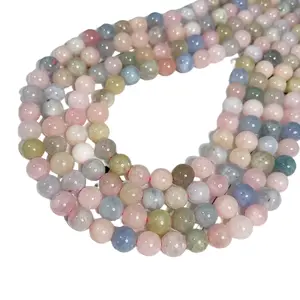Natural Morganite Gemstone Smooth Round Loose Beads For DIY Jewelry Making Desig Handmade Crafts Bracelet, Necklace, Earrings AAA Quality 15.5 Inches Long, Semi Precious Stone, Spacer beads