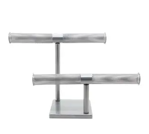 FixtureDisplays® 15.0x9.3x5.1" T-Bar Jewelry Display for Bracelets and Chains, Steel-Silver 19295NEW-NF