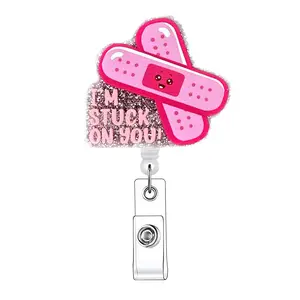 Cartoon Band Aid Design Badge Holder, 1 Count Portable Identification Retractable Badge Reel, Name Badge Holder for Nurse Doctor Student Volunteer Employee