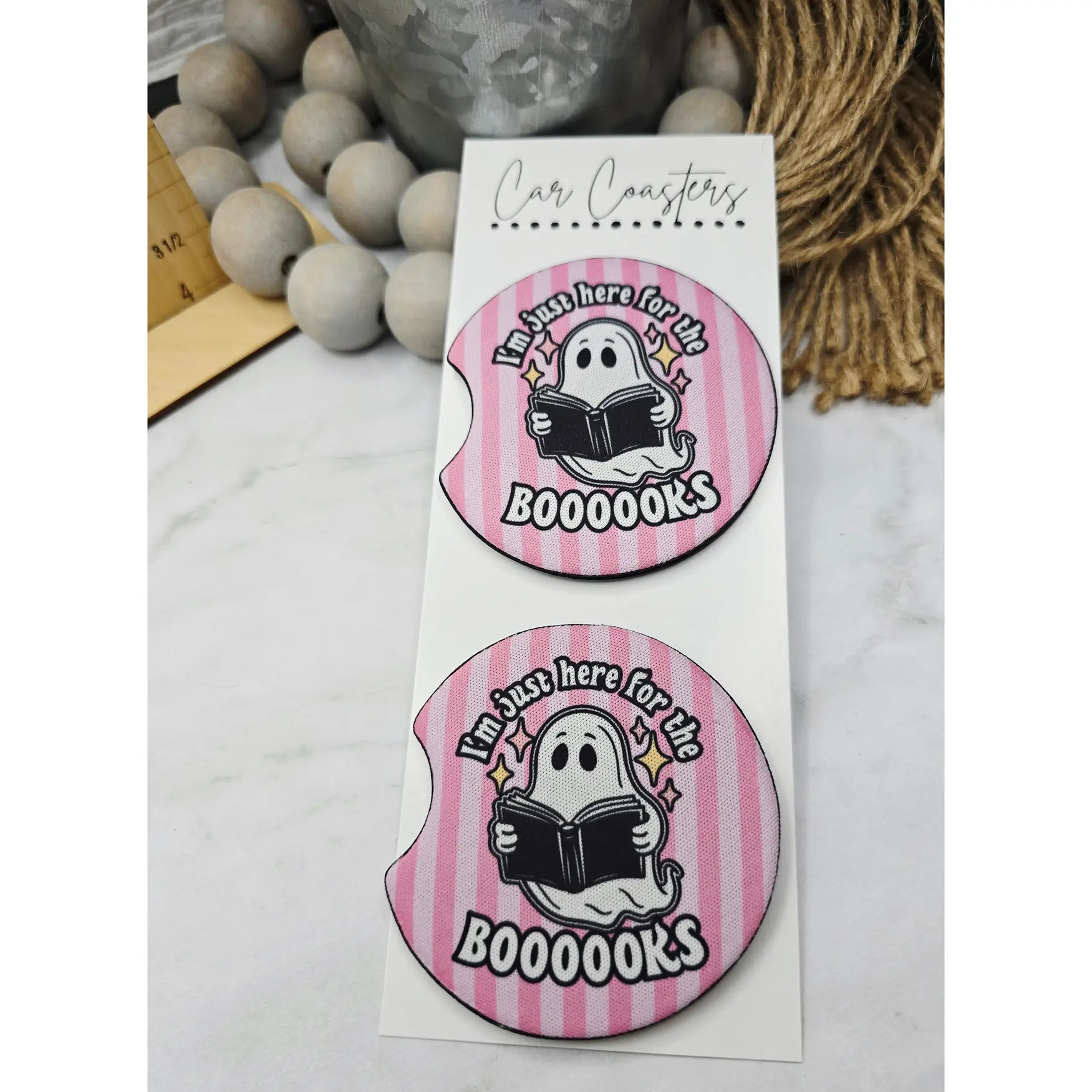 Here For The Books Car Coaster