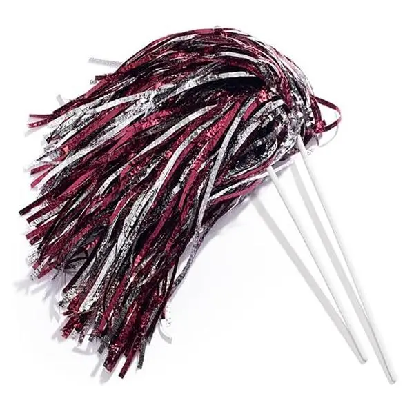 Metallic Textured Pom Poms, 10 Pack Maroon & Silver Reusable PVC with Shimmer and Shine, Ideal for Cheerleading & Fans, Homecoming, Unisex, Razzle Dazzle, Playoffs, Graduation Day, Pack Of 10, Metallic Pvc, Crinkled Texture, Pep Rallies, 11" Long Strands,