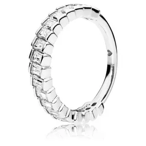 PANDORA Ice cube ring in sterling silver with 19 bar-set baguette-cut clear CZ 197744CZ-50
