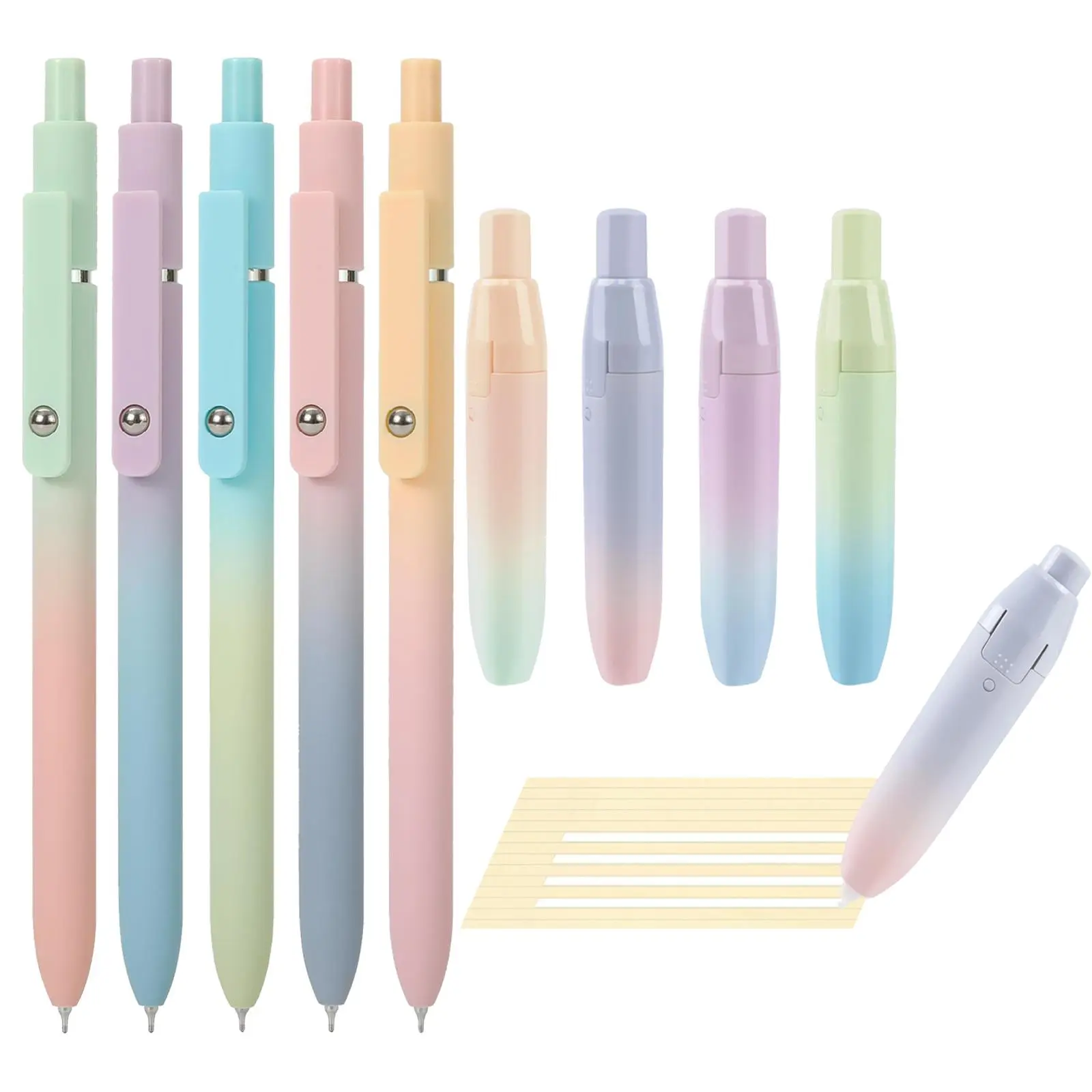 Colorful Gel Pen & Retractable Correction Tape Set, 1 Set Smooth Writing Gel Pen & Correction Tape, Stationery Supplies for Home School Office, Smooth Writing Pens, Aesthetic Gel Pens