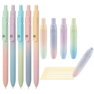 Colorful Gel Pen & Retractable Correction Tape Set, 1 Set Smooth Writing Gel Pen & Correction Tape, Stationery Supplies for Home School Office, Smooth Writing Pens