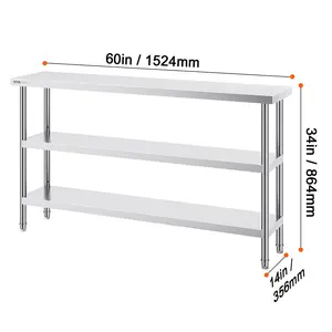 Stainless Steel Food Prep Table 14 x 60 x 34 Inch Commercial Kitchen Worktablewith 2 Adjustable UndershelfHeavy Duty Prep Table Metal Work Table for BBQKitchenHomeand Garage