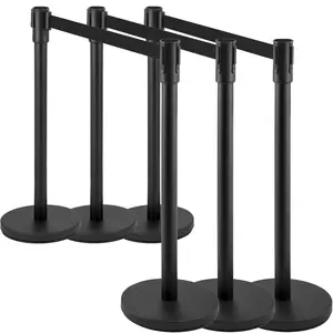 6-Pack Crowd Control Stanchion Set with Retractable Belts (6.5 FT) | 36" High Black Post & Belt Barriers for Queue Management in Stores, Airports, Events