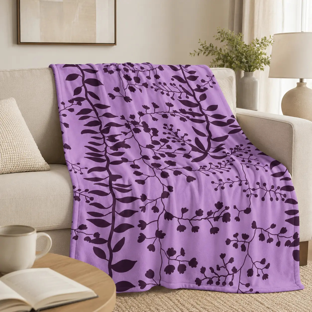 Bella Swan Lavender Freesia Plush Fabric Polyester Throw Blanket - Wrinkle-Free, Soft Lightweight Couch & Bed Cover, Cozy Family Gift for Living Room Decor