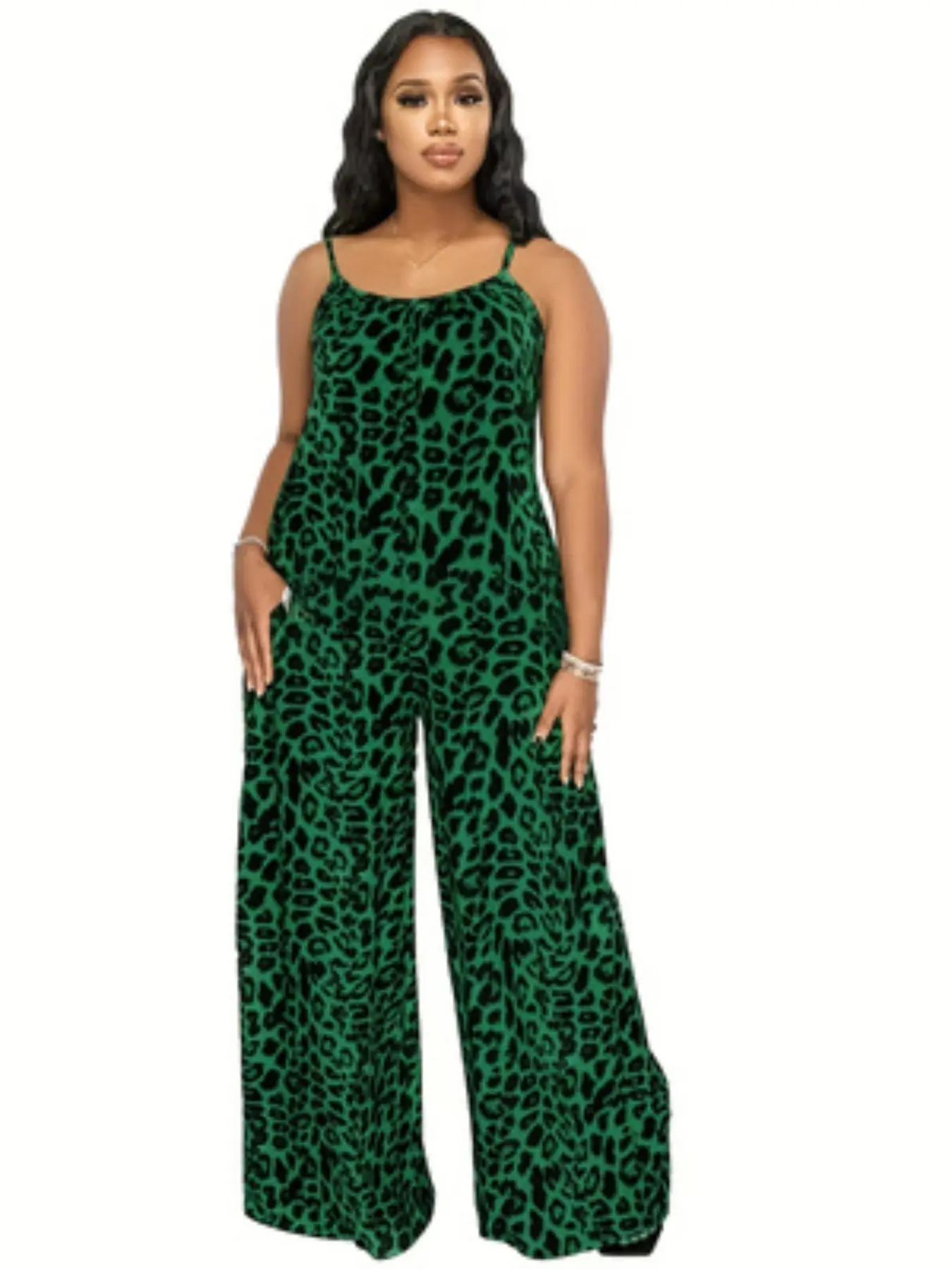 Plus Size Women's New Fashion Leopard Print Sexy Spaghetti Strap Sleeveless Jumpsuit, Summer Leopard Print Strap Casual Jumpsuit, Trendy and Comfortable Dress up Jumpsuit, Jumpsuit Rompers, Womenswear