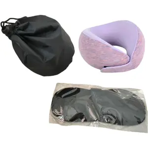 Kids Neck Pillow, Kids Travel Pillow with Eye Mask, Foldable Memory Cotton Neck Pillow for Travel, Driving, Flying (Smoke Purple)